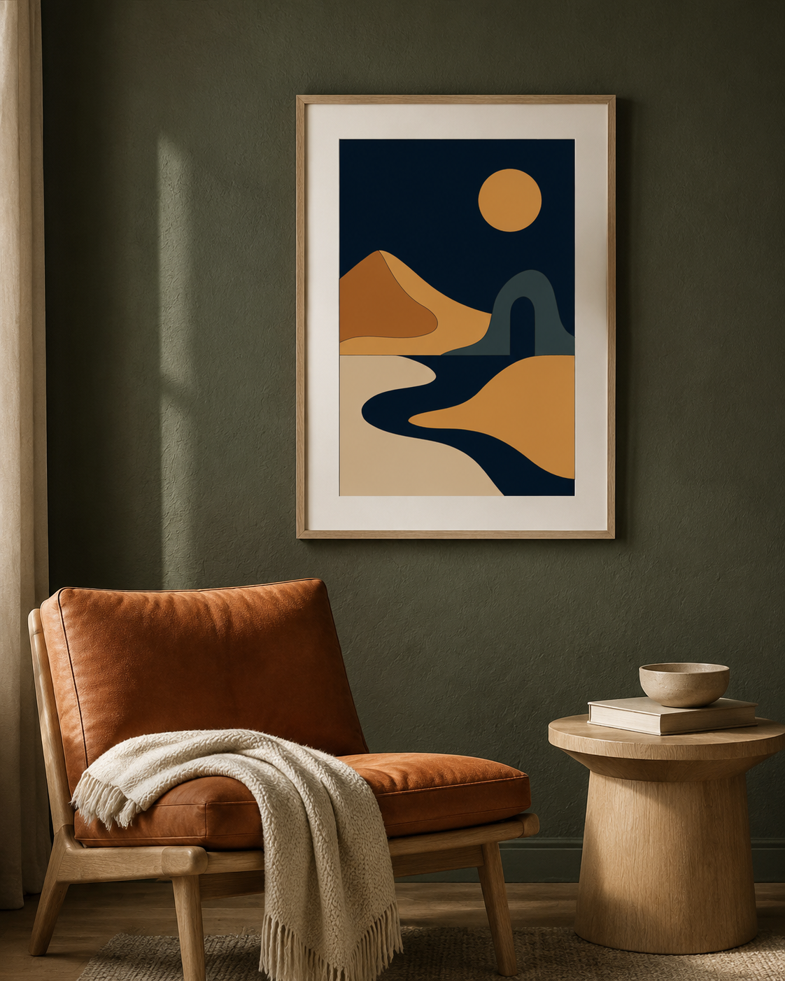 Golden Sun Desert — Navy Ochre Night Landscape Print