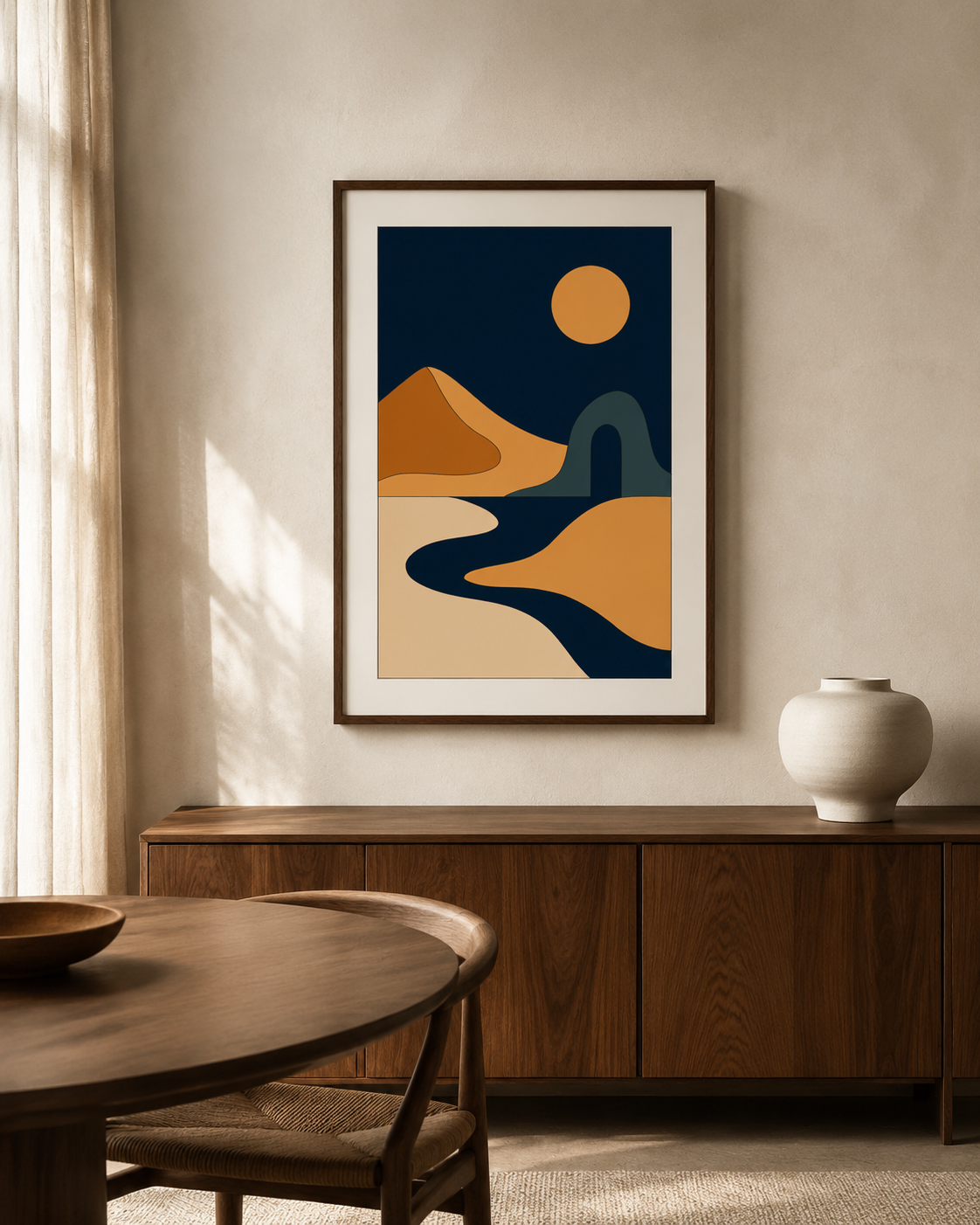 Golden Sun Desert — Navy Ochre Night Landscape Print