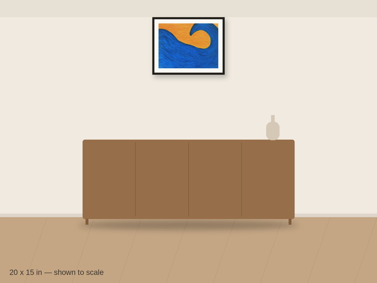Blue Swell 20 x 15 in shown to scale on a wall