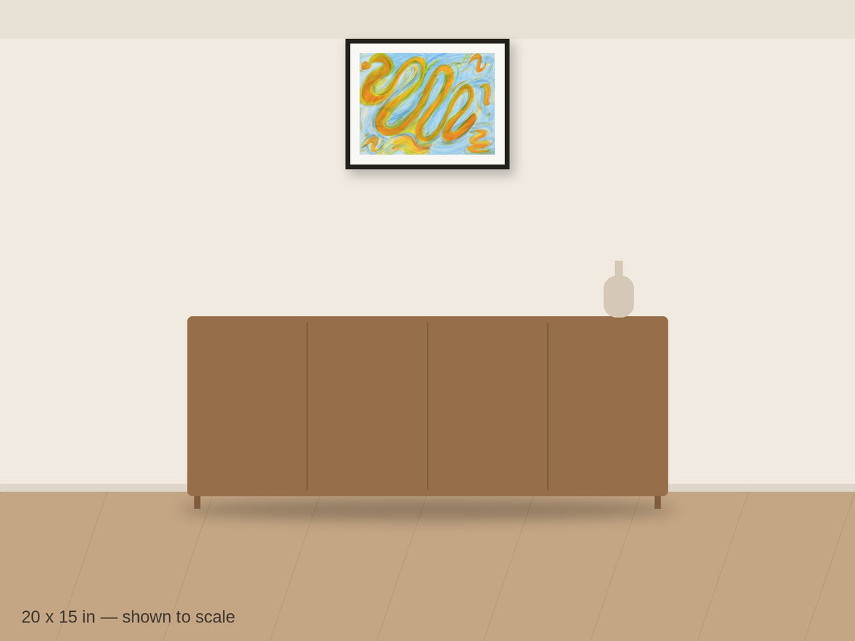 Golden Current 20 x 15 in shown to scale on a wall