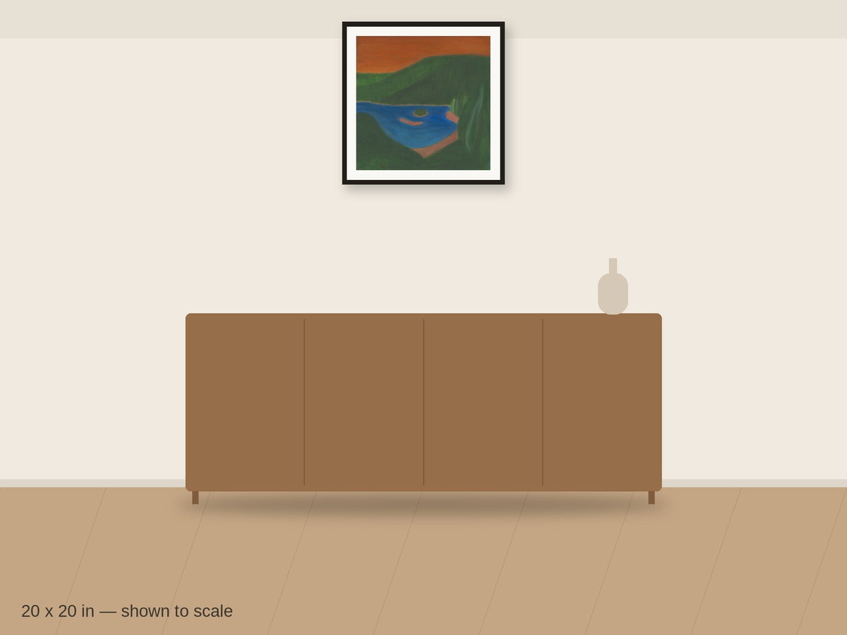 High Desert Lake 20 x 20 in shown to scale on a wall