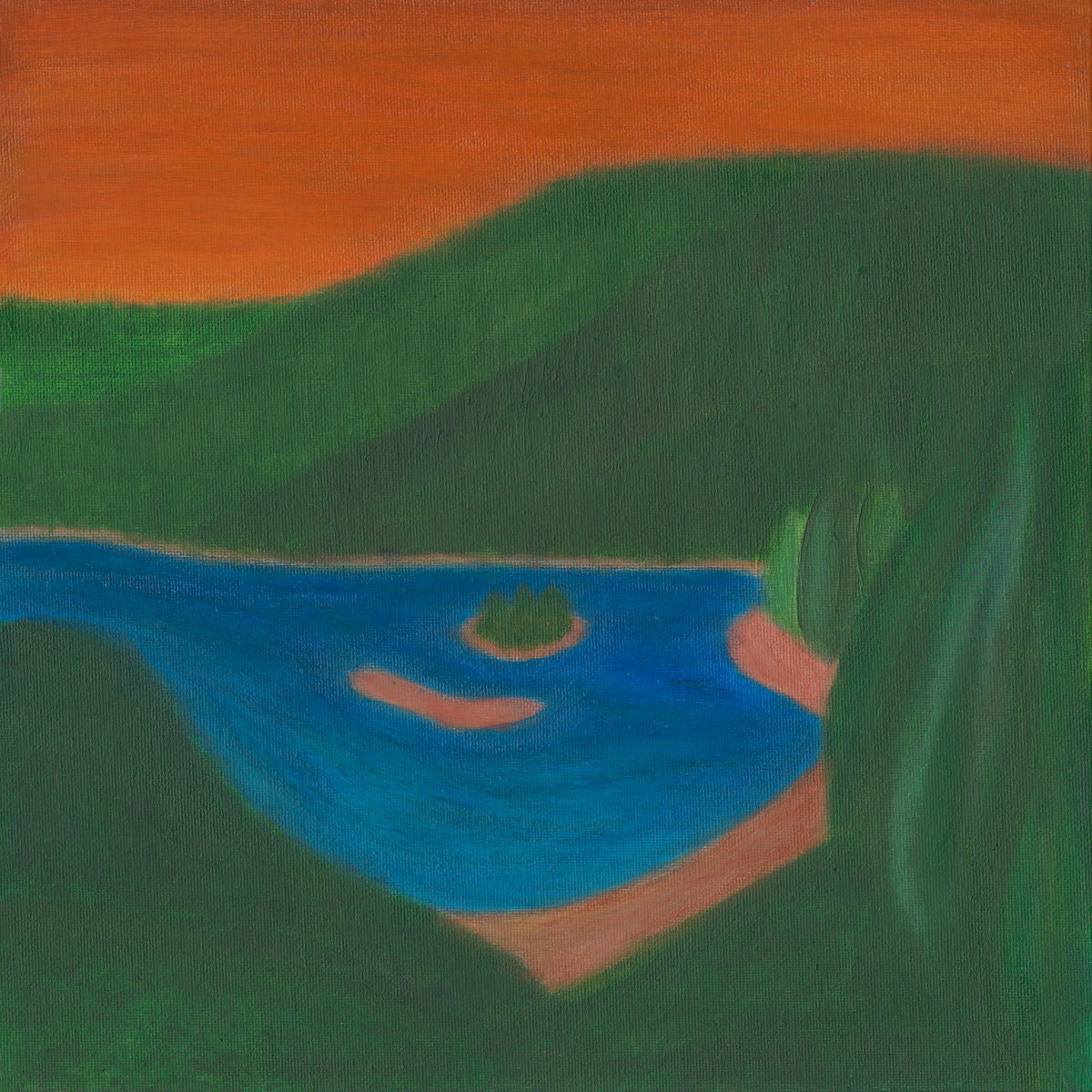 High Desert Lake — folk landscape acrylic painting by Gaia Lenzi