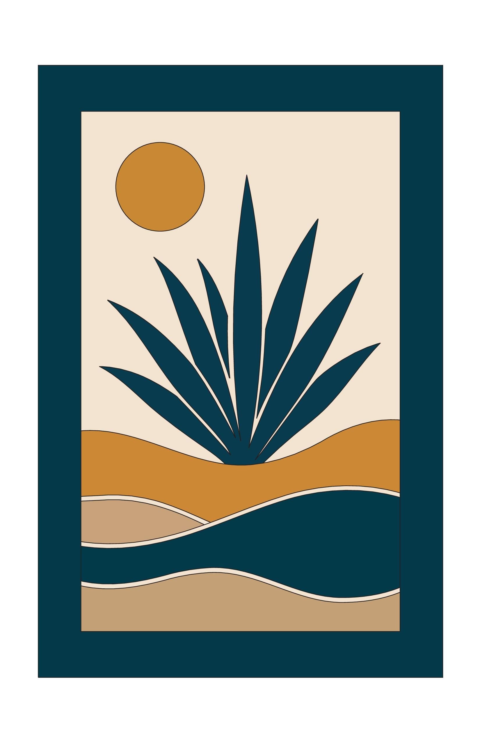 Agave Botanical wall art print, navy desert plant