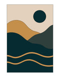 Eclipse wall art print, dark teal ochre abstract landscape