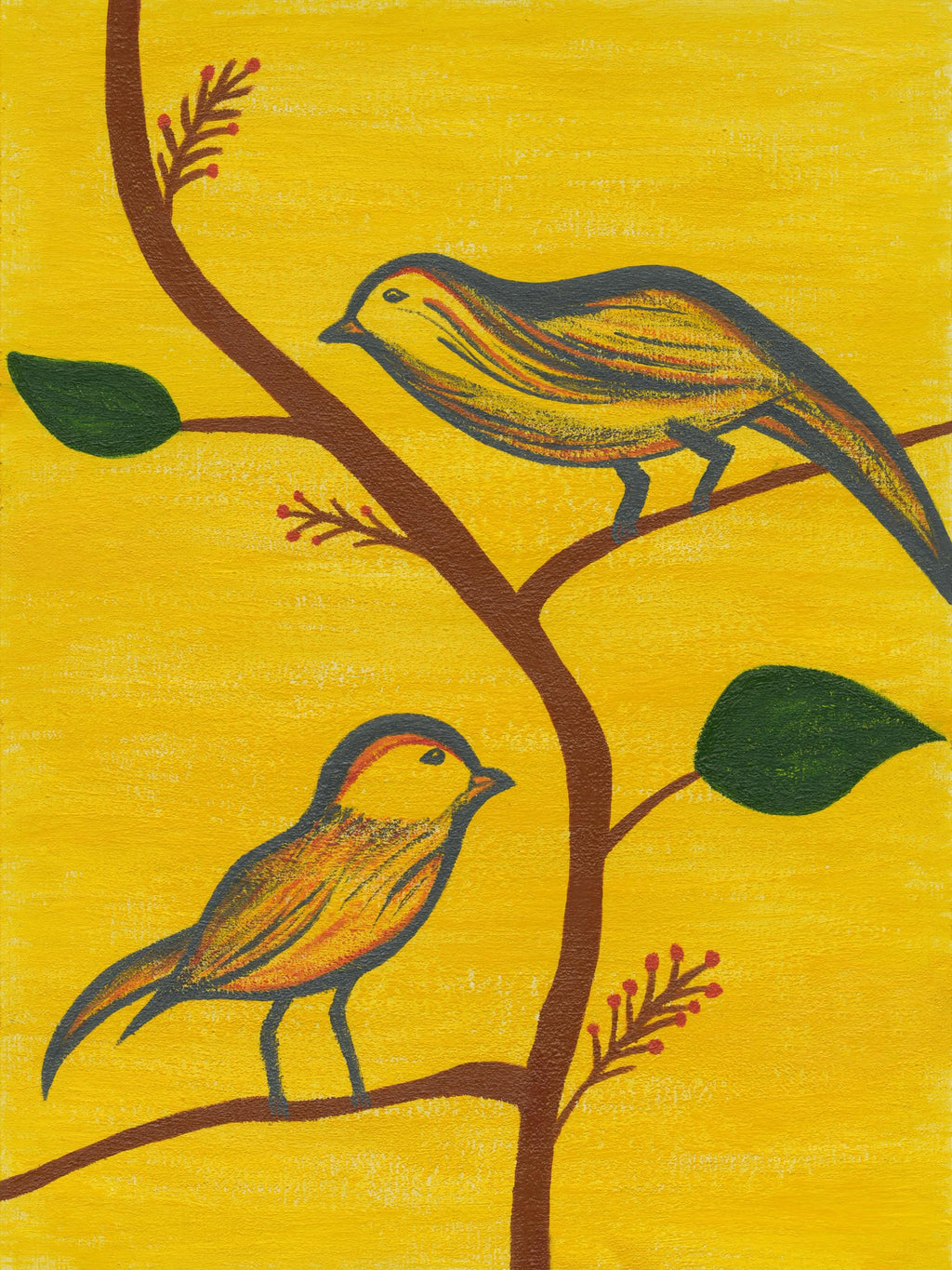Among the Branches — original acrylic painting of two birds on gold