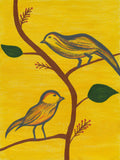Among the Branches — original acrylic painting of two birds on gold