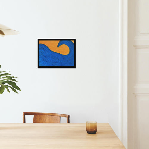 Blue Swell framed print in a dining room