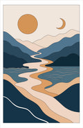Sun and Moon wall art print, navy celestial