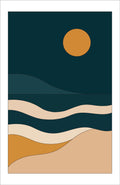 Moon Ocean wall art print, navy teal night seascape