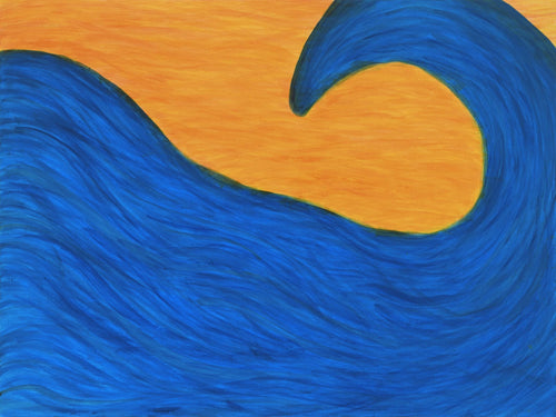 Blue Swell — original acrylic painting of a cobalt wave on amber