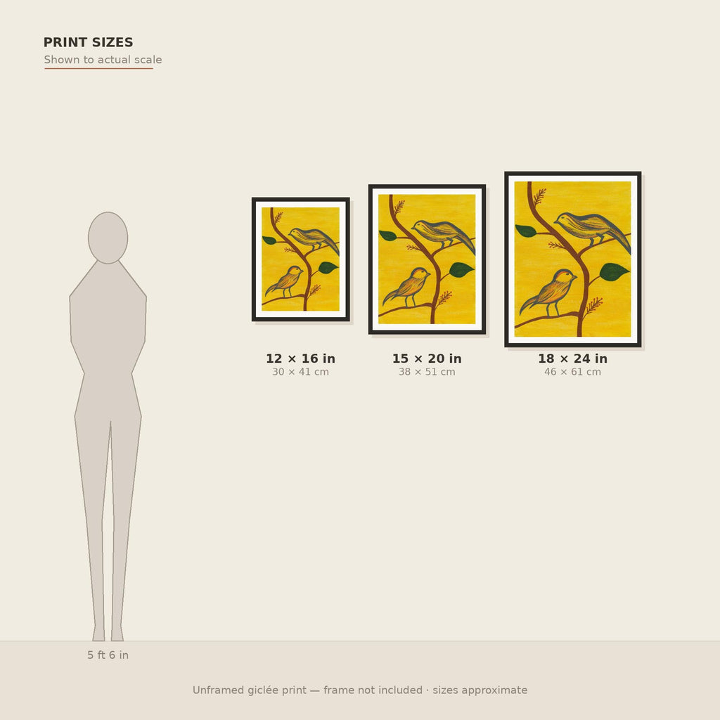 Among the Branches print size guide — three sizes to scale