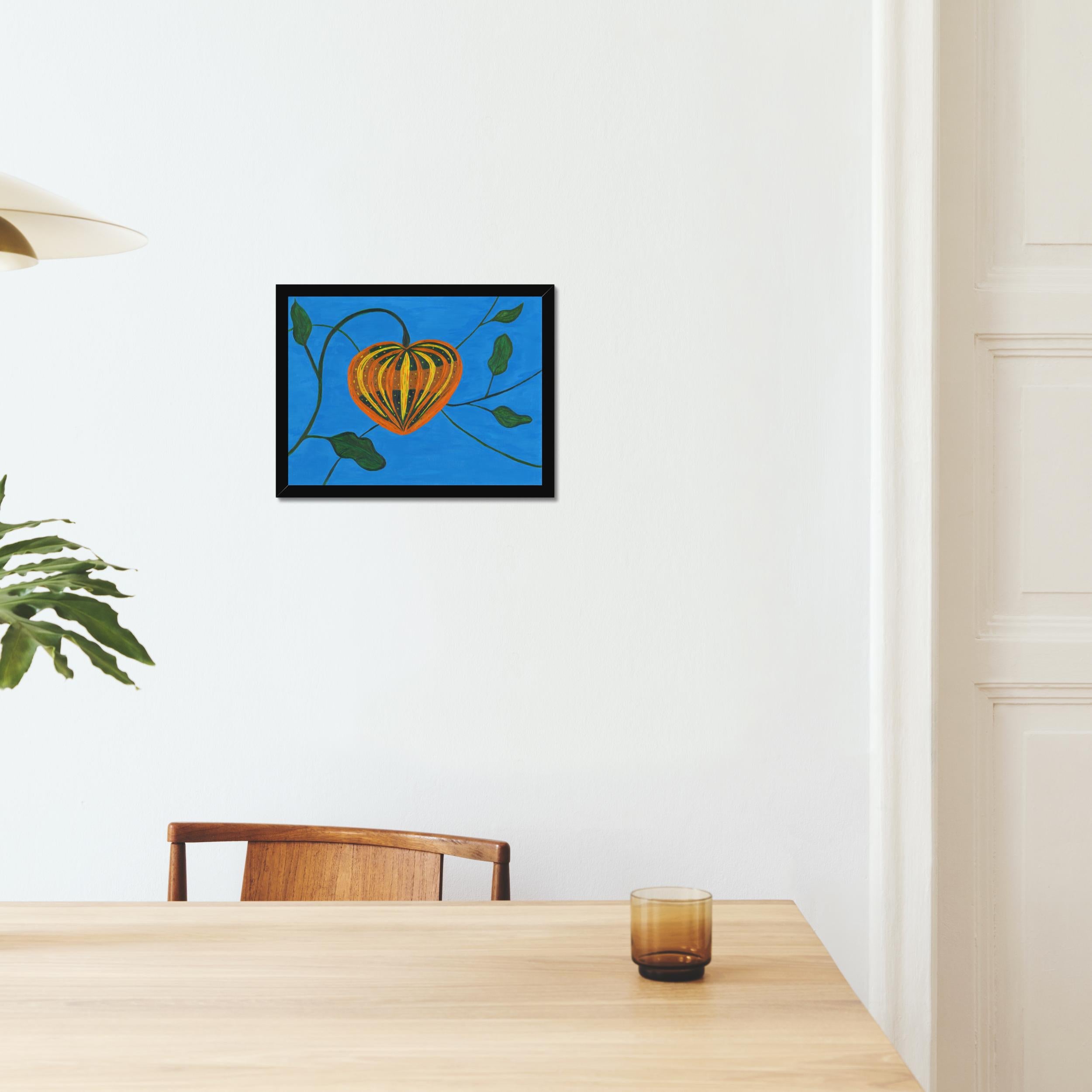 Pumpkin in Blue framed print in a dining room