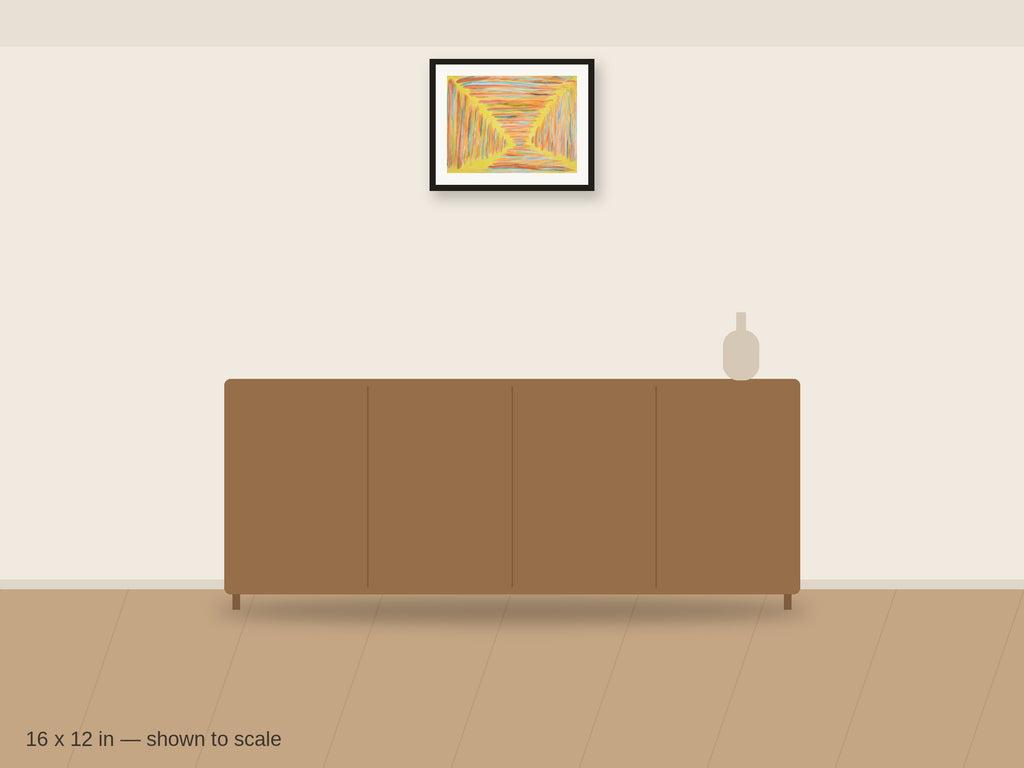 Vanishing Light 16 x 12 in shown to scale on a wall