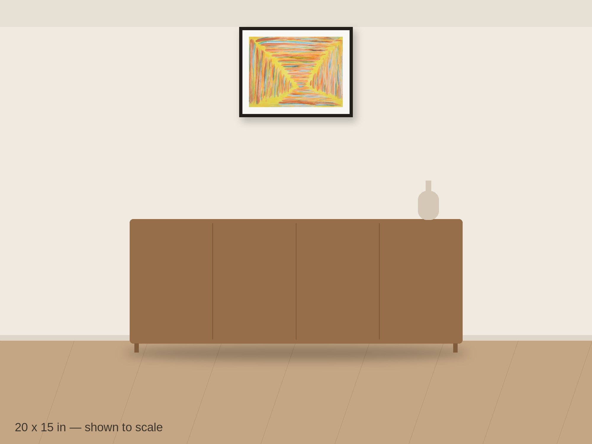 Vanishing Light 20 x 15 in shown to scale on a wall