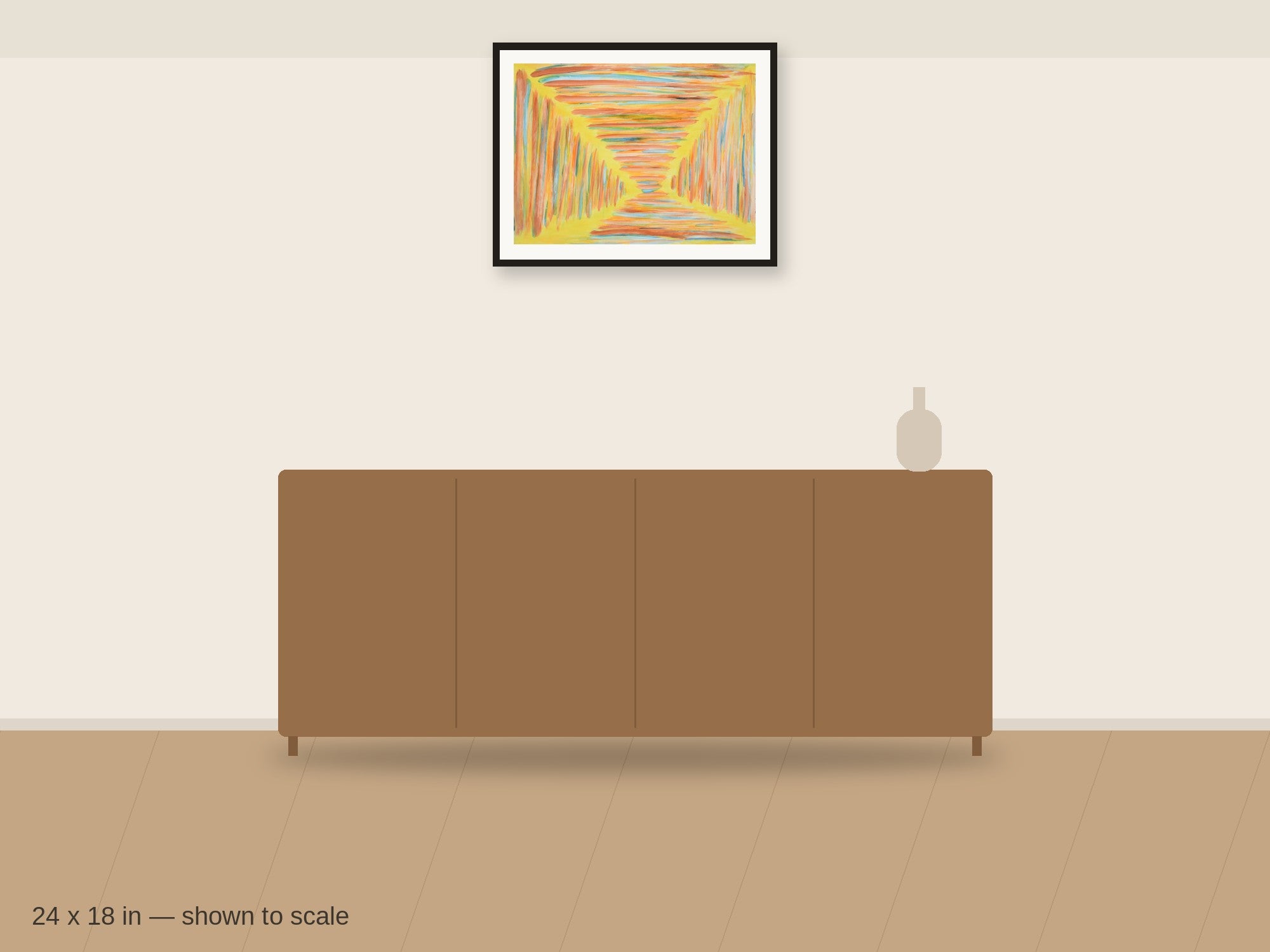 Vanishing Light 24 x 18 in shown to scale on a wall